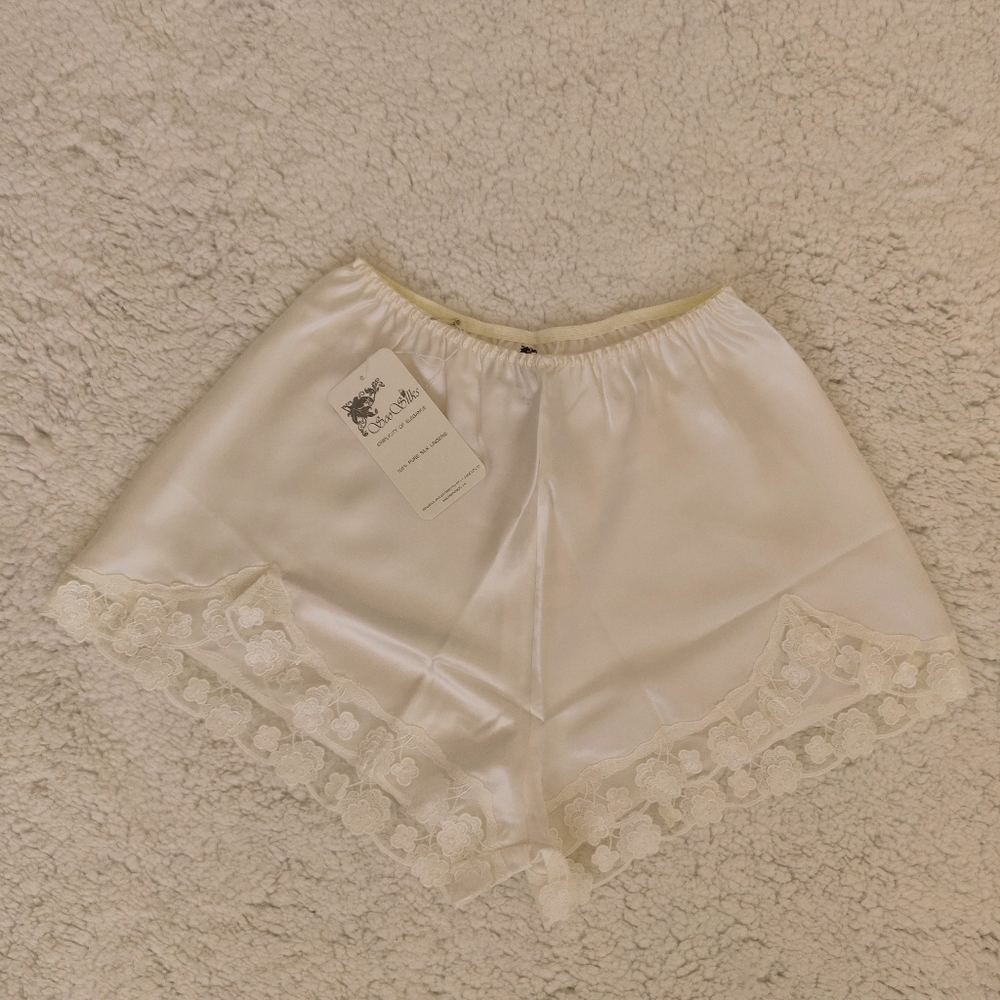 NWT Silk Pajama Set | Satin White Cami + Shorts with Lace - Picture 4 of 6